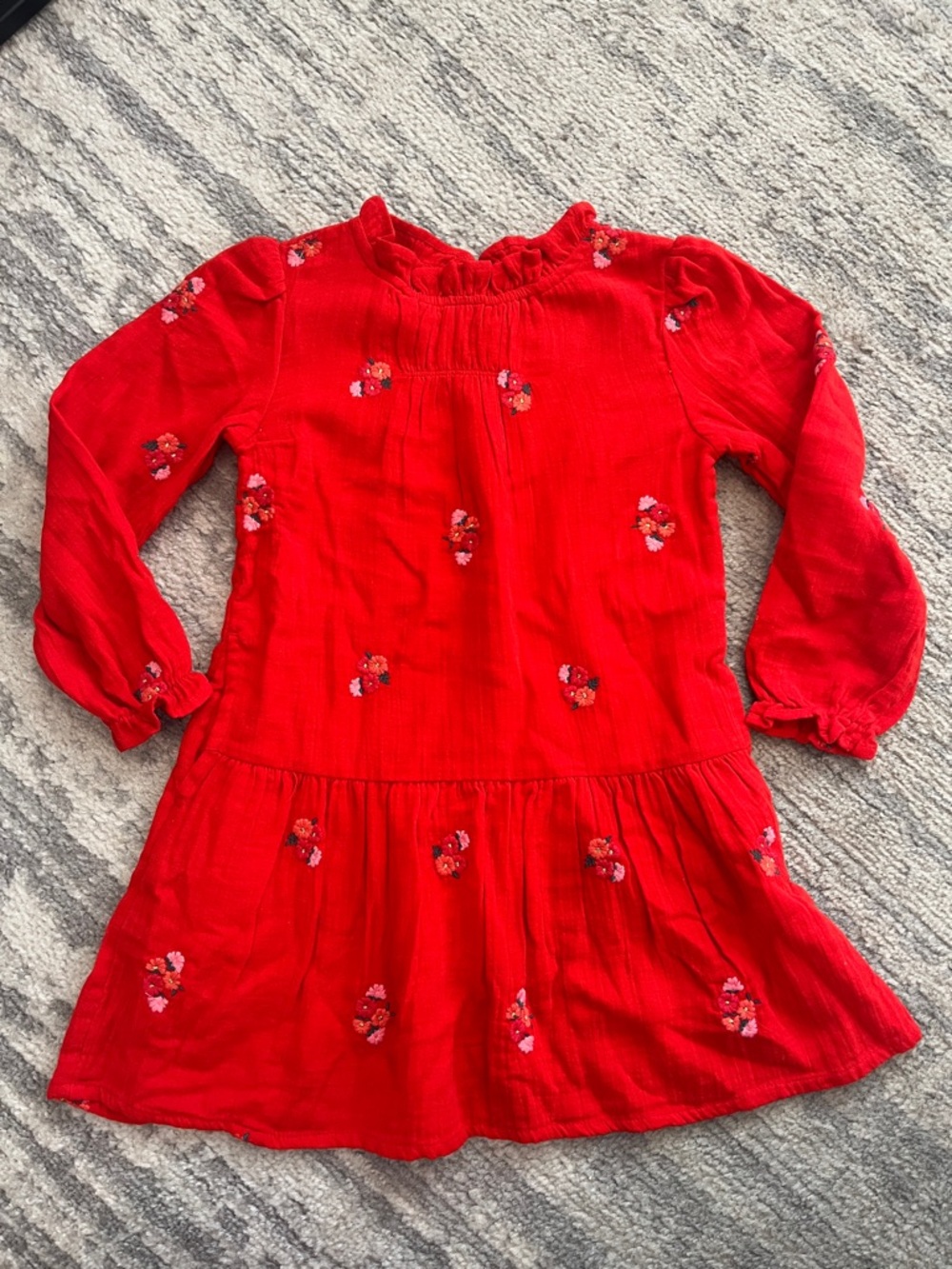 Cat & Jack Red Floral Ruffle-Neck Dress